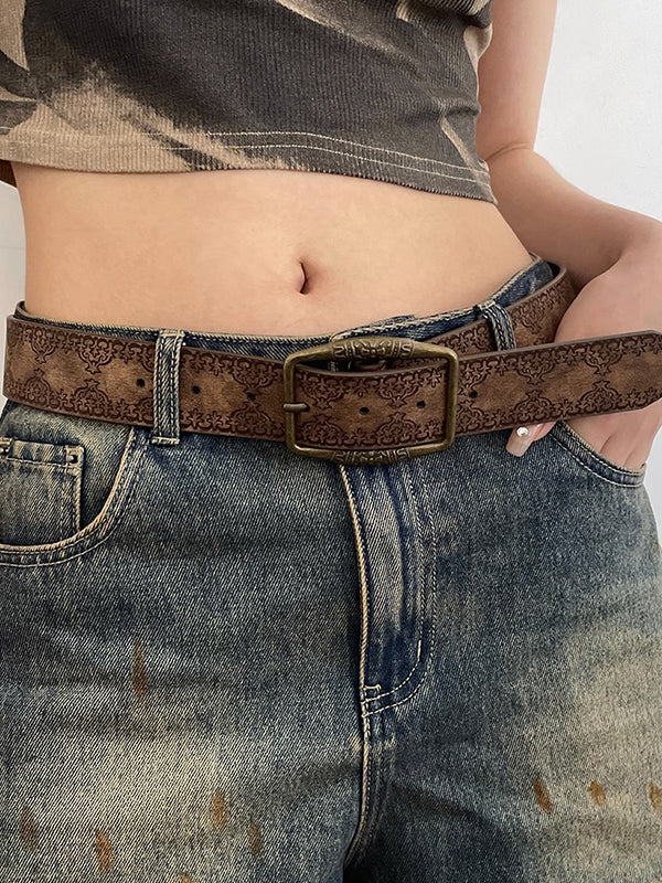 Tribal Distressed Print Buckle Belt