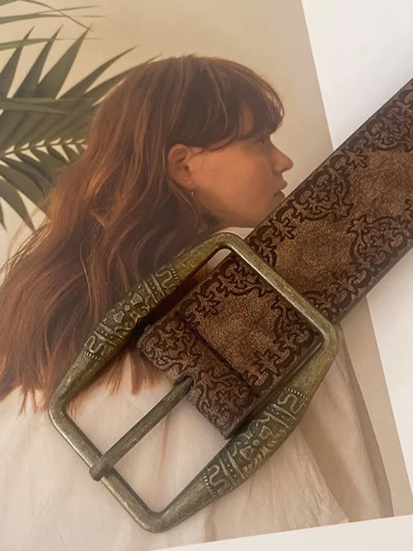 Tribal Distressed Print Buckle Belt - Image 2