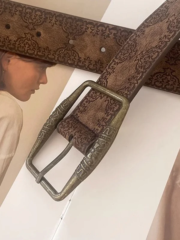 Tribal Distressed Print Buckle Belt - Image 3