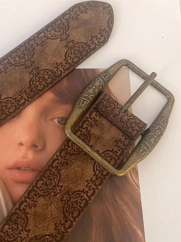 Tribal Distressed Print Buckle Belt - Image 4