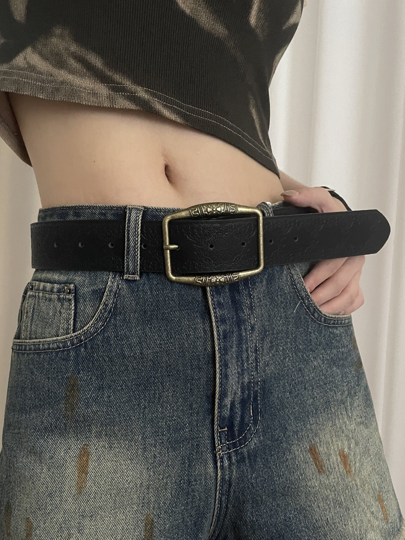 Tribal Distressed Print Buckle Belt - Image 8