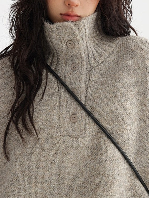 Turtleneck Henley Melange Oversized Sweater - Image 4