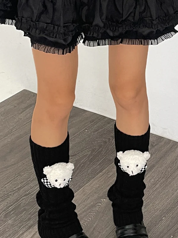 Twist Design Bear Decor Knit Leg Warmer - Image 13