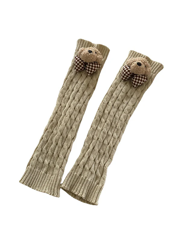 Twist Design Bear Decor Knit Leg Warmer - Image 15