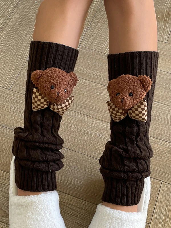 Twist Design Bear Decor Knit Leg Warmer - Image 3
