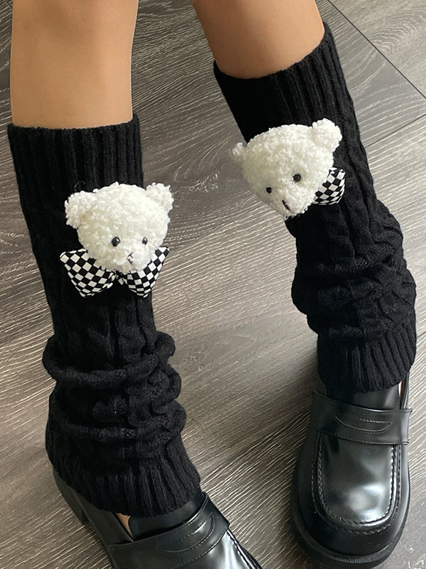 Twist Design Bear Decor Knit Leg Warmer - Image 4