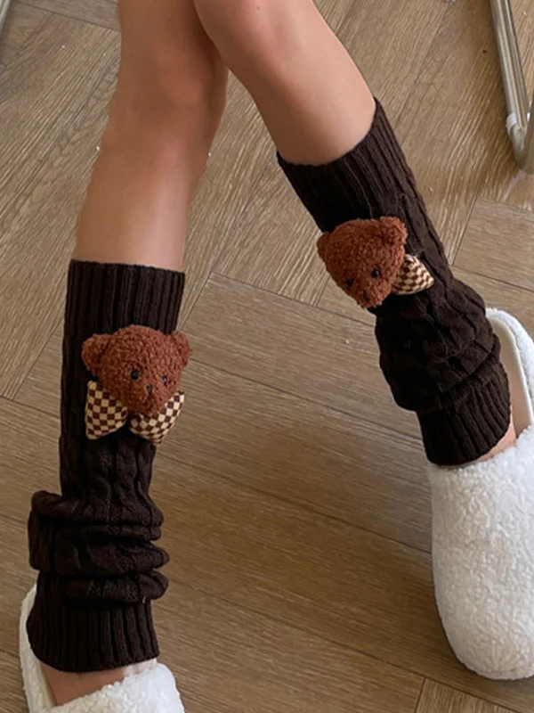Twist Design Bear Decor Knit Leg Warmer - Image 5