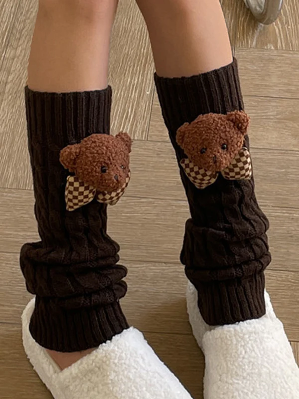 Twist Design Bear Decor Knit Leg Warmer - Image 6