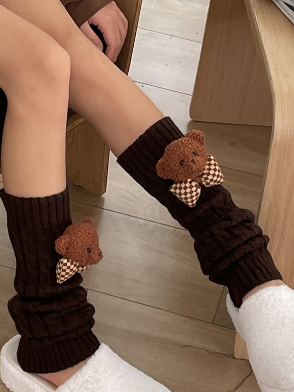 Twist Design Bear Decor Knit Leg Warmer - Image 7