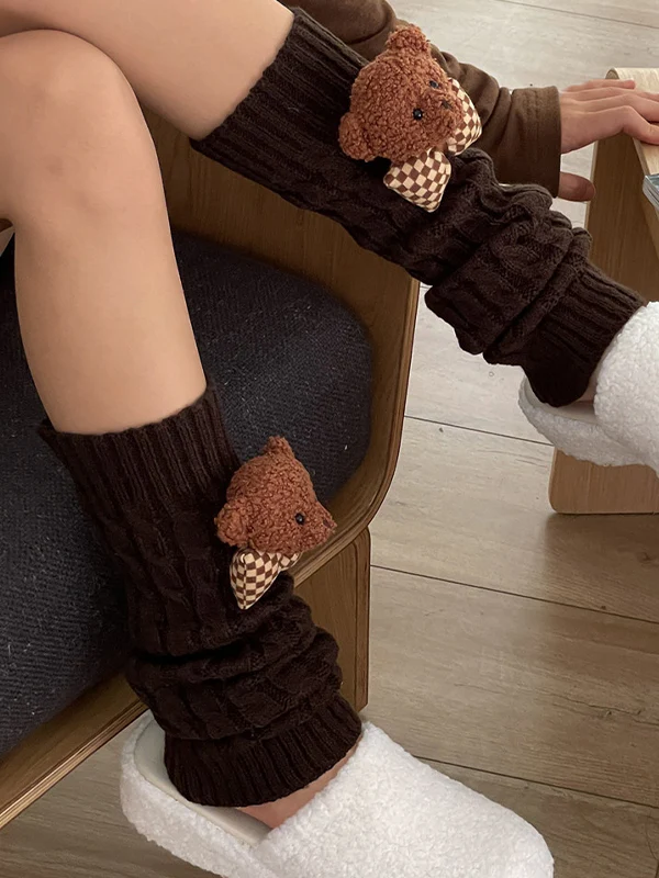 Twist Design Bear Decor Knit Leg Warmer - Image 8