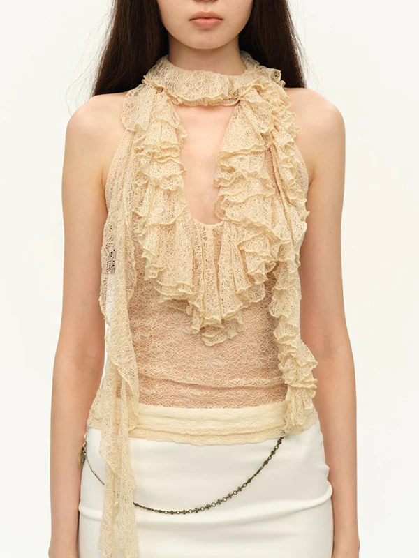 Two-Colour Lace Halter Vest - Image 2