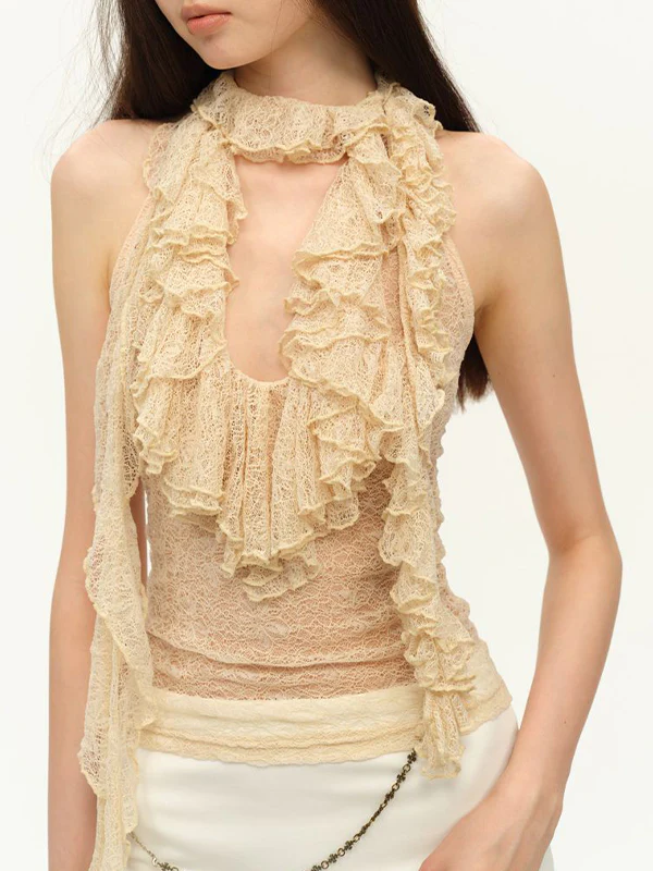 Two-Colour Lace Halter Vest - Image 3