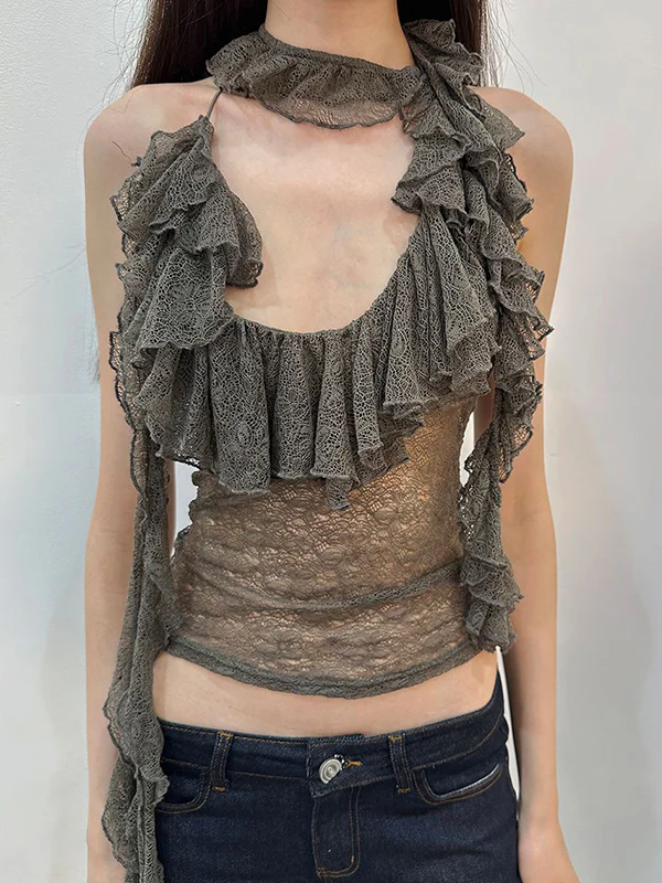 Two-Colour Lace Halter Vest - Image 5