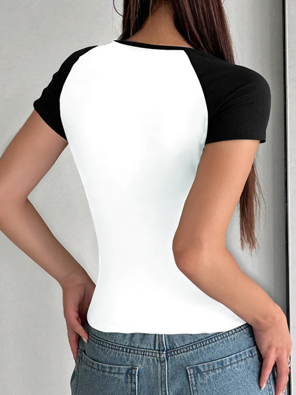 U Neck Contrast Color Short Sleeve tee - Image 3