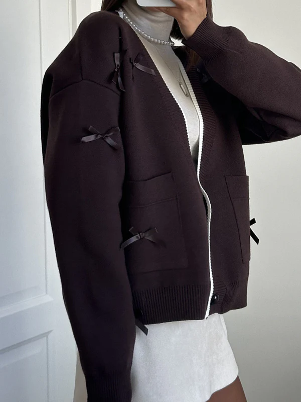 V-Neck Bow Cardigan - Image 3