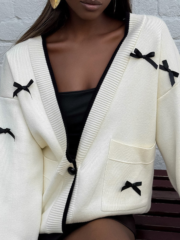 V-Neck Bow Cardigan - Image 4
