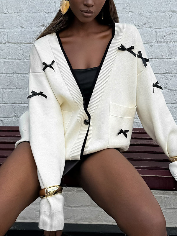 V-Neck Bow Cardigan - Image 6