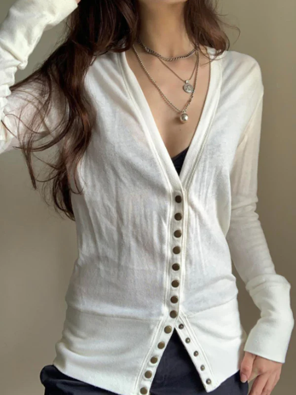 V-Neck Long-Sleeve Knit Cardigan Long Sleeve - Image 2