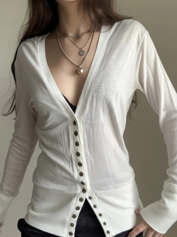 V-Neck Long-Sleeve Knit Cardigan Long Sleeve - Image 3