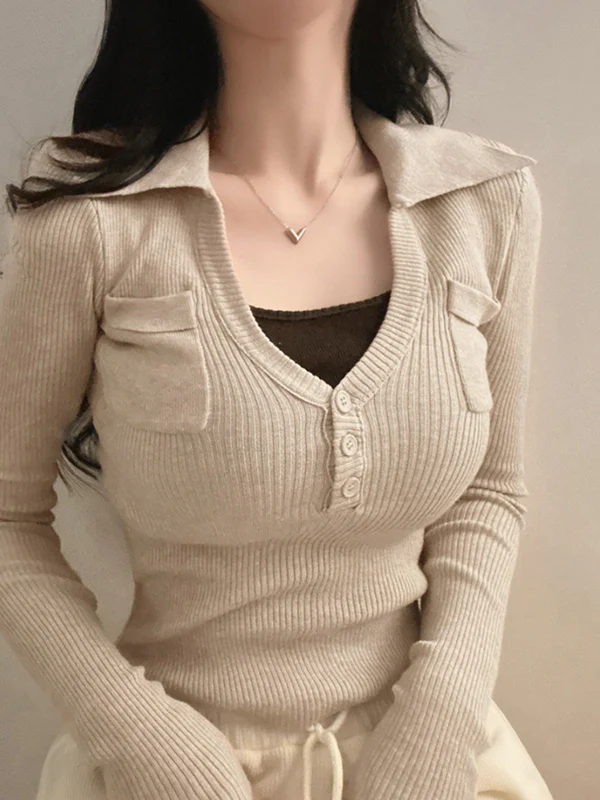 V-Neck Slims Figure Long Sleeve
