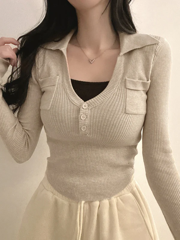 V-Neck Slims Figure Long Sleeve - Image 2
