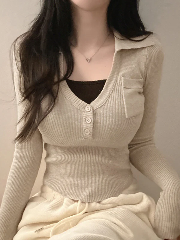V-Neck Slims Figure Long Sleeve - Image 3