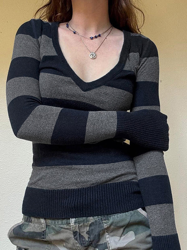 V-Neck Striped Long Sleeve - Image 3