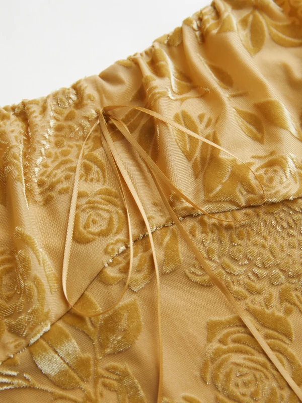 Velvet Floral Jacquard Bow Decor Cami Top - Image 10