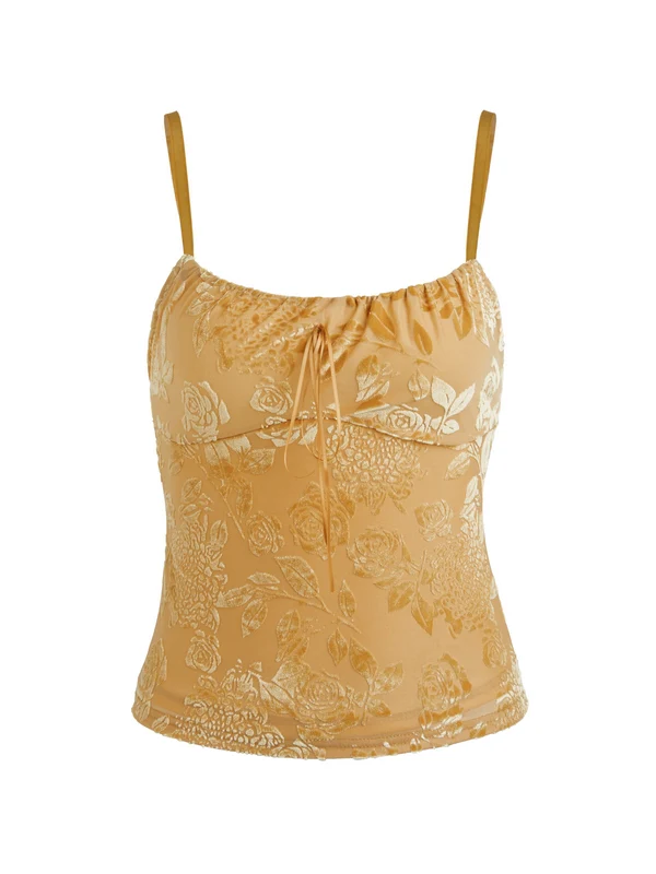 Velvet Floral Jacquard Bow Decor Cami Top - Image 12
