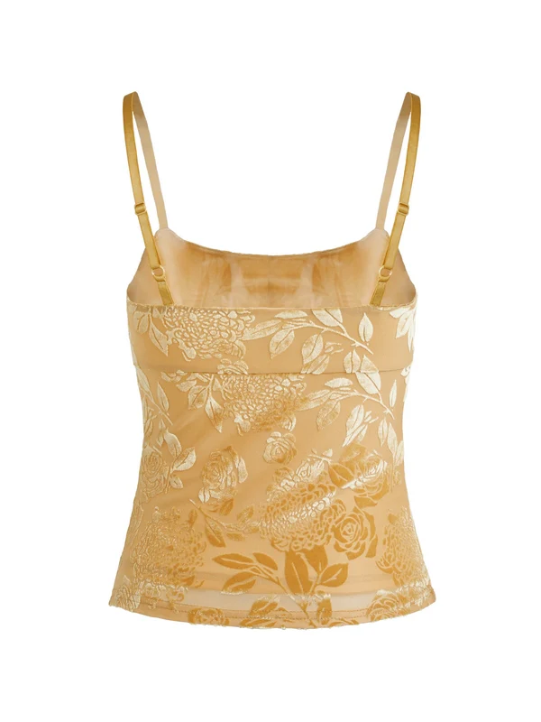 Velvet Floral Jacquard Bow Decor Cami Top - Image 13