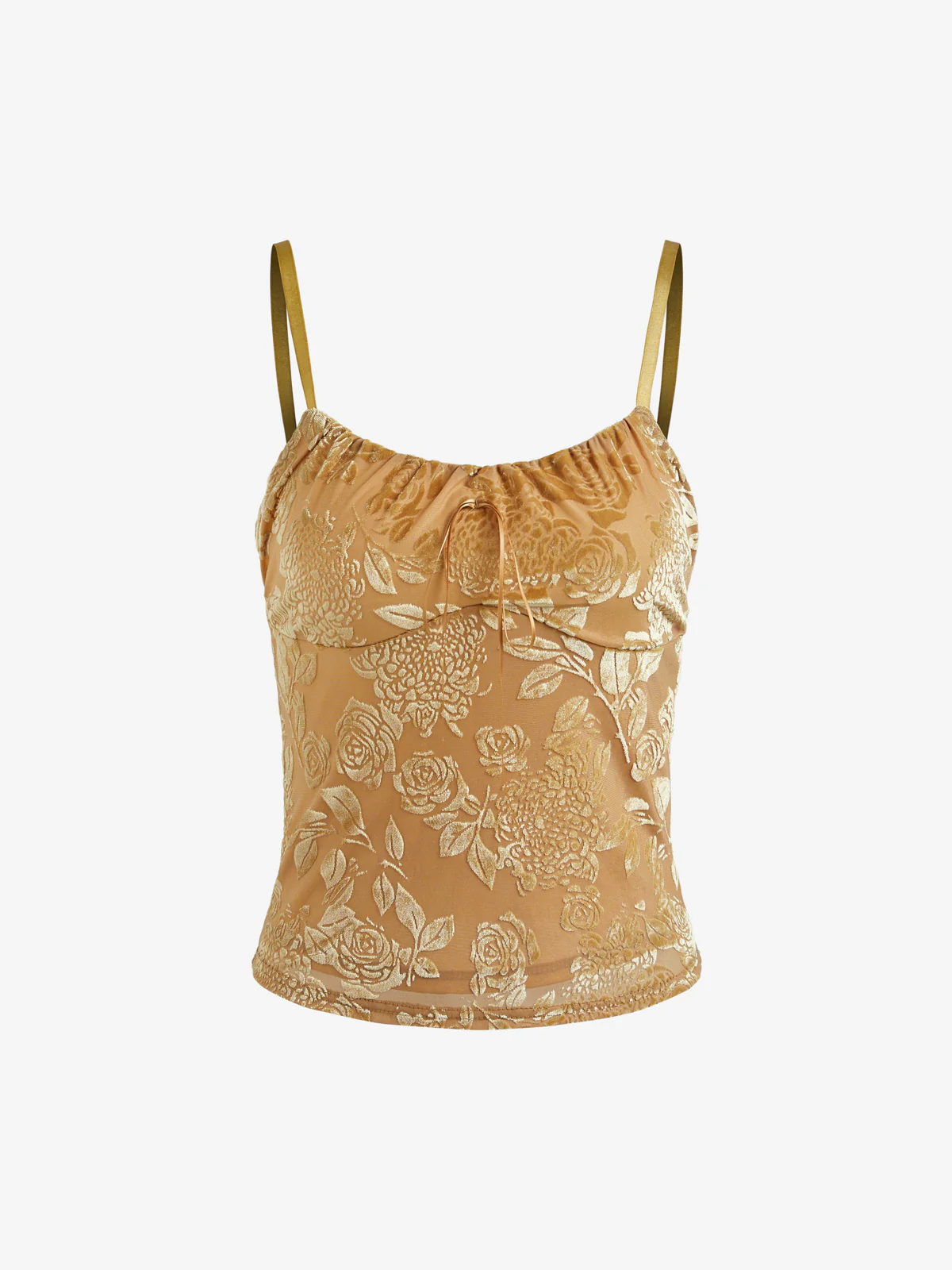 Velvet Floral Jacquard Bow Decor Cami Top - Image 5