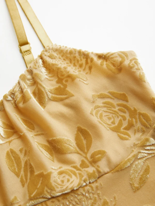 Velvet Floral Jacquard Bow Decor Cami Top - Image 9