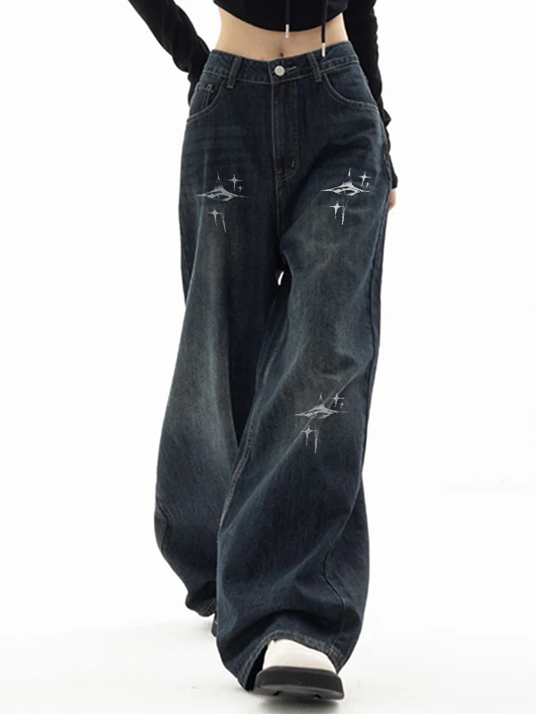 Vintage Blue 90s Print Boyfriend Jeans - Image 3
