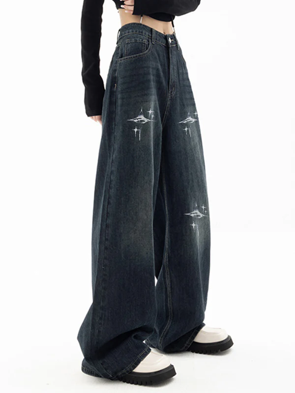 Vintage Blue 90s Print Boyfriend Jeans - Image 4