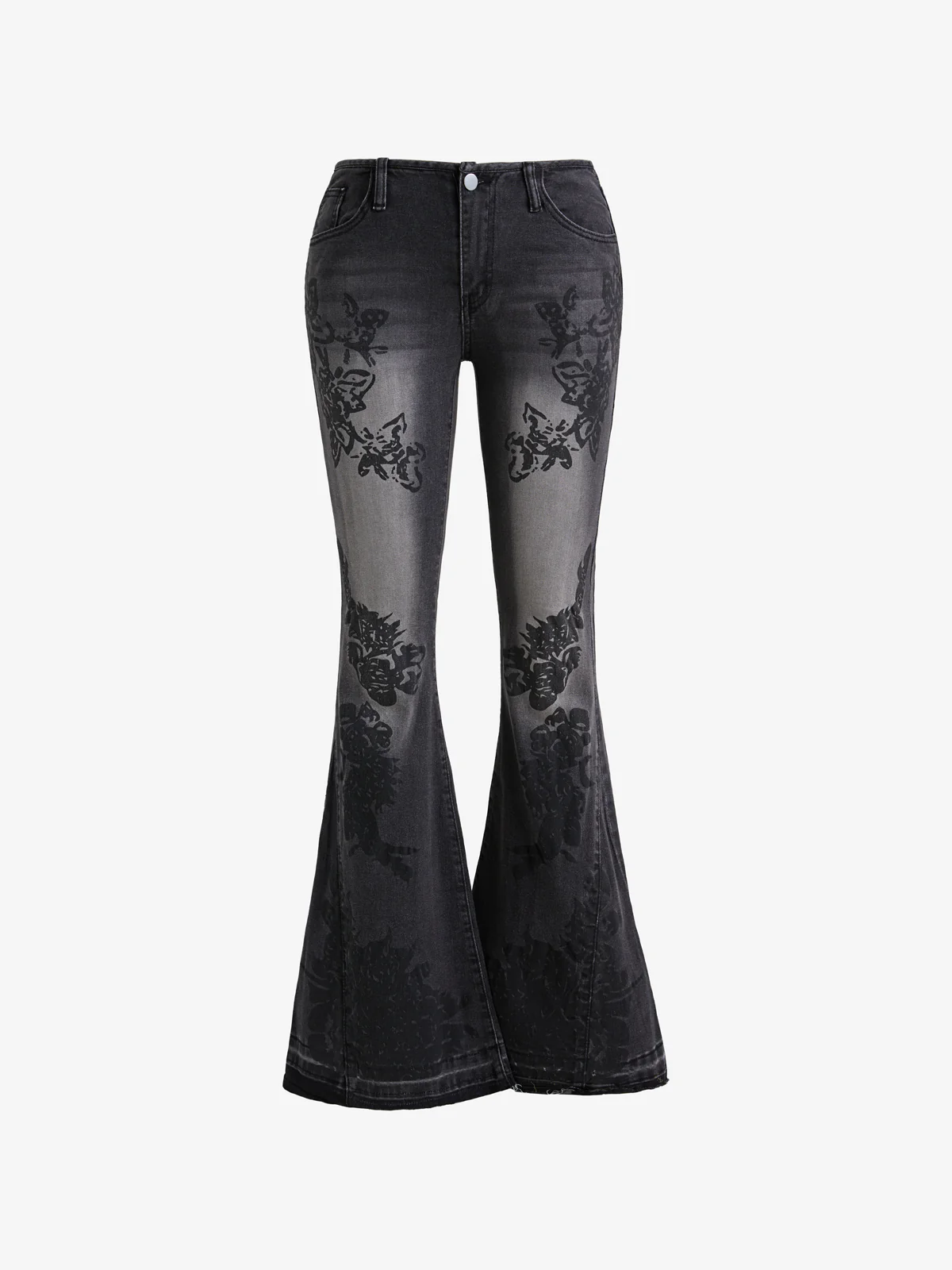 Vintage Botanical Print Flare Jeans