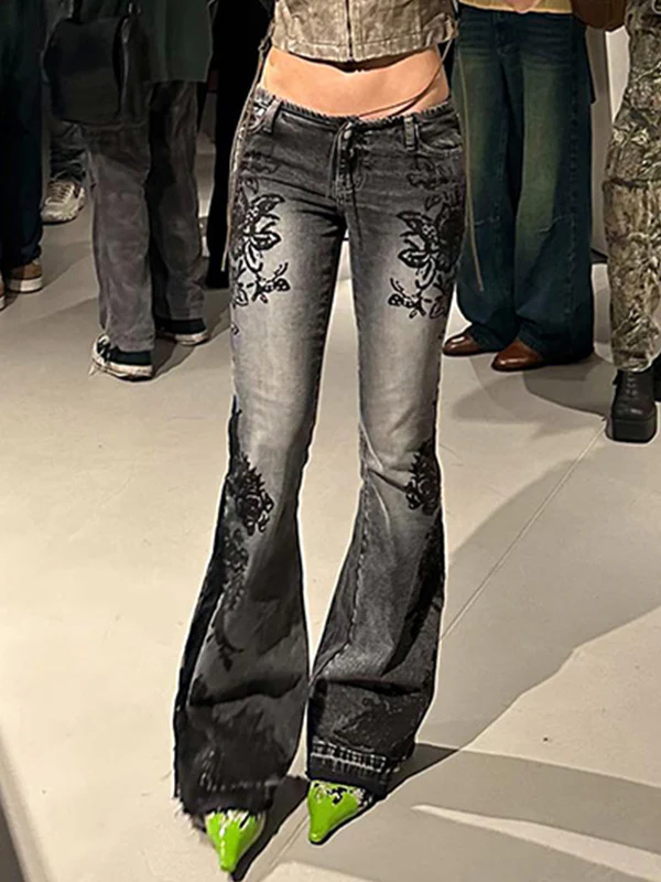 Vintage Botanical Print Flare Jeans - Image 2