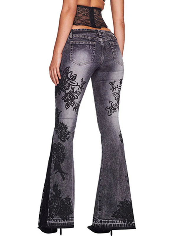 Vintage Botanical Print Flare Jeans - Image 3
