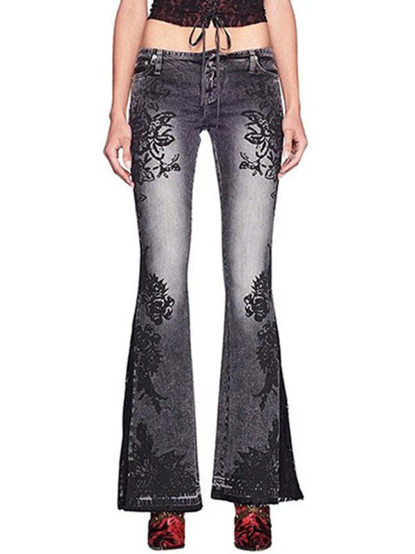 Vintage Botanical Print Flare Jeans - Image 4