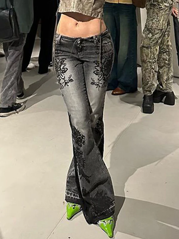 Vintage Botanical Print Flare Jeans - Image 5
