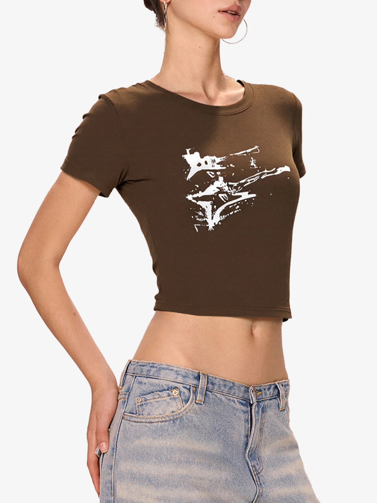 Vintage Brown Guitar Print Short Sleeve Tee
