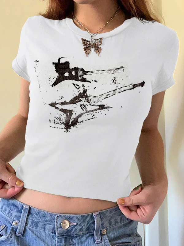 Vintage Brown Guitar Print Short Sleeve Tee - Image 10