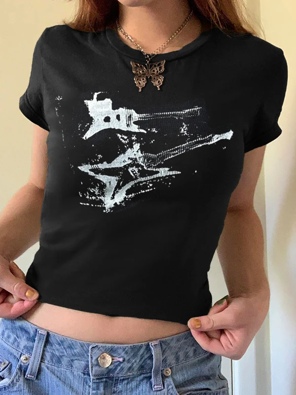 Vintage Brown Guitar Print Short Sleeve Tee - Image 16
