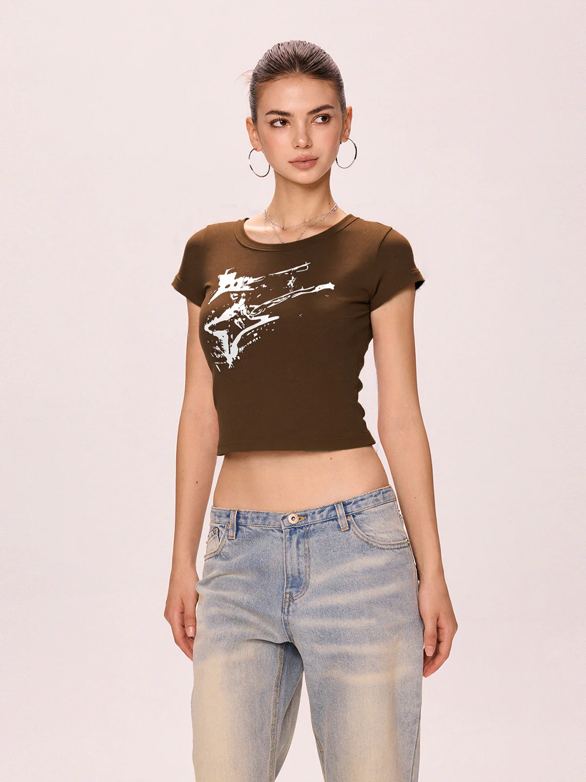 Vintage Brown Guitar Print Short Sleeve Tee - Image 2
