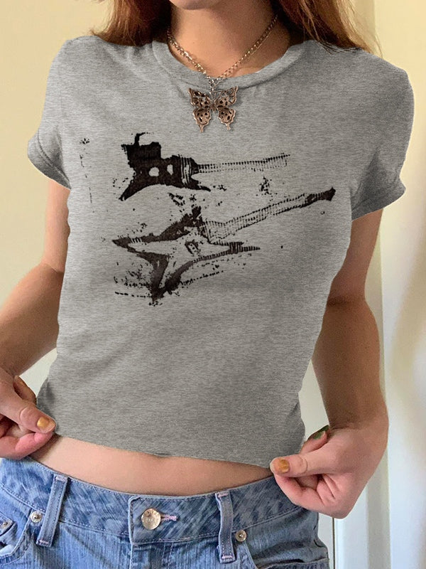 Vintage Brown Guitar Print Short Sleeve Tee - Image 8