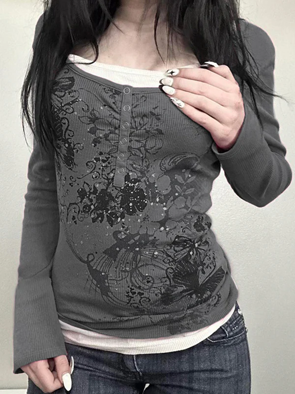 Vintage Butterfly Print Long Sleeve Knits - Image 8