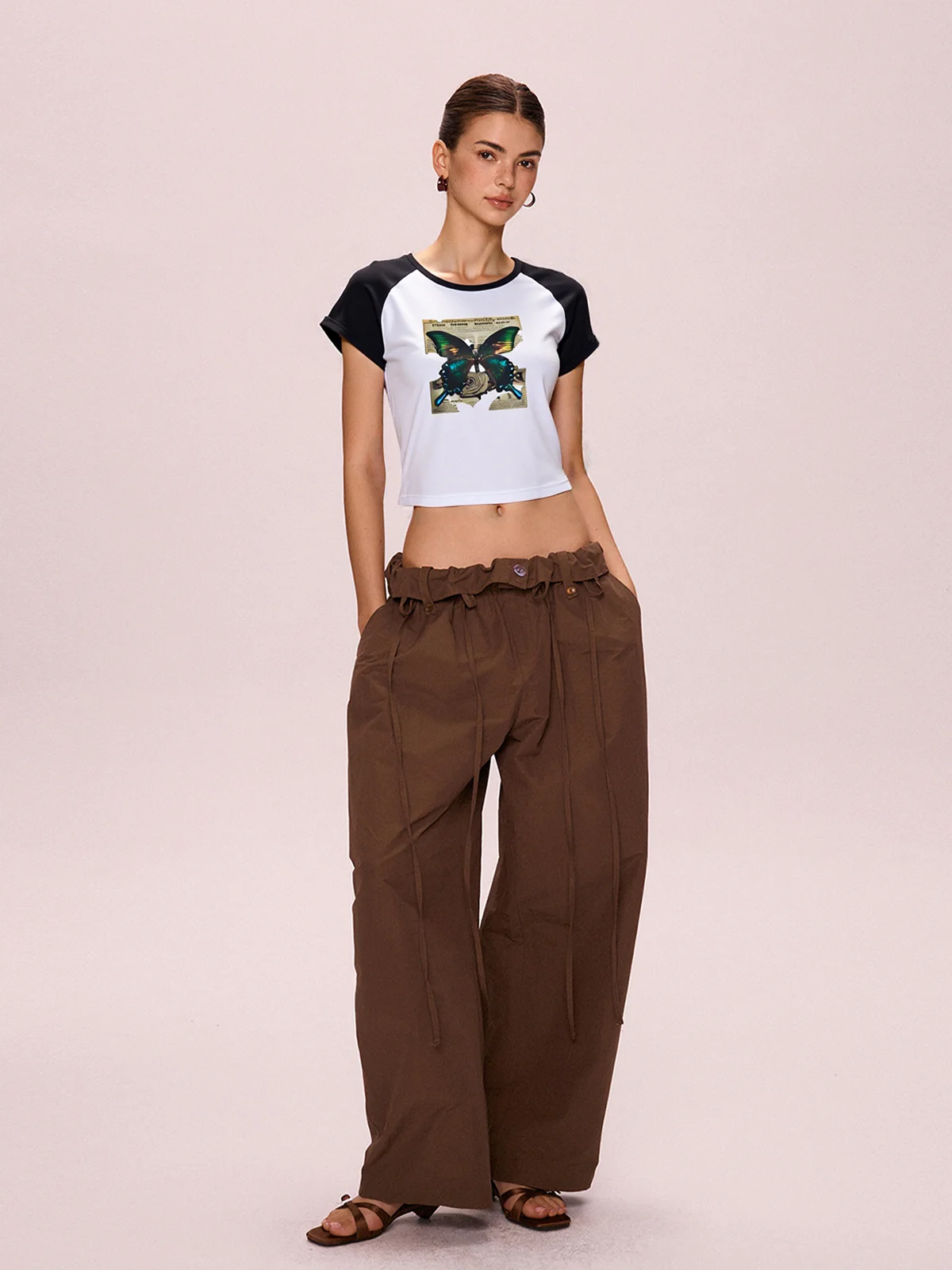 Vintage Butterfly Print Raglan Short Sleeve Tee - Image 4