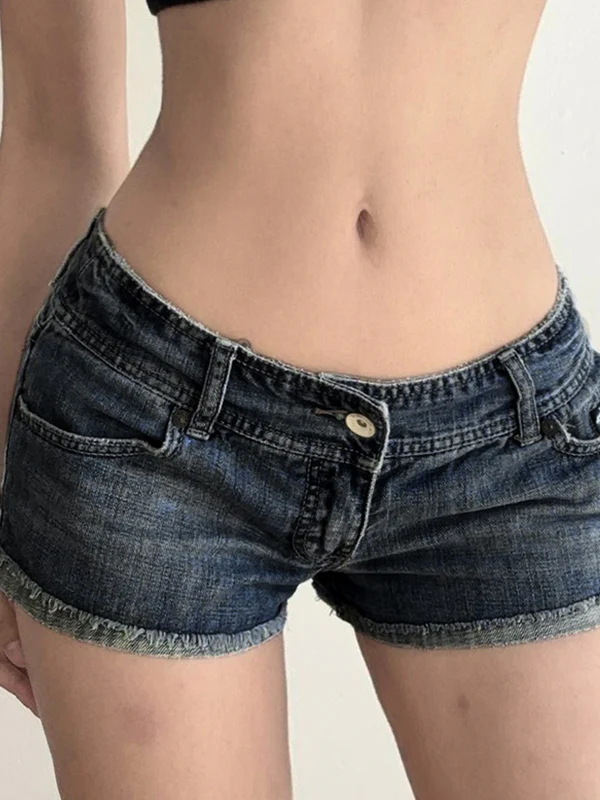Vintage Design Flap Denim Shorts - Image 2