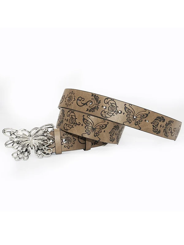 Vintage Embossed Metal Butterfly Buckle Belt - Image 2