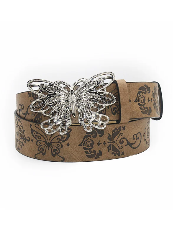 Vintage Embossed Metal Butterfly Buckle Belt - Image 3