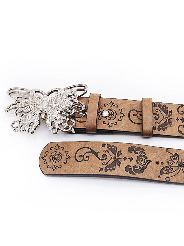 Vintage Embossed Metal Butterfly Buckle Belt - Image 4